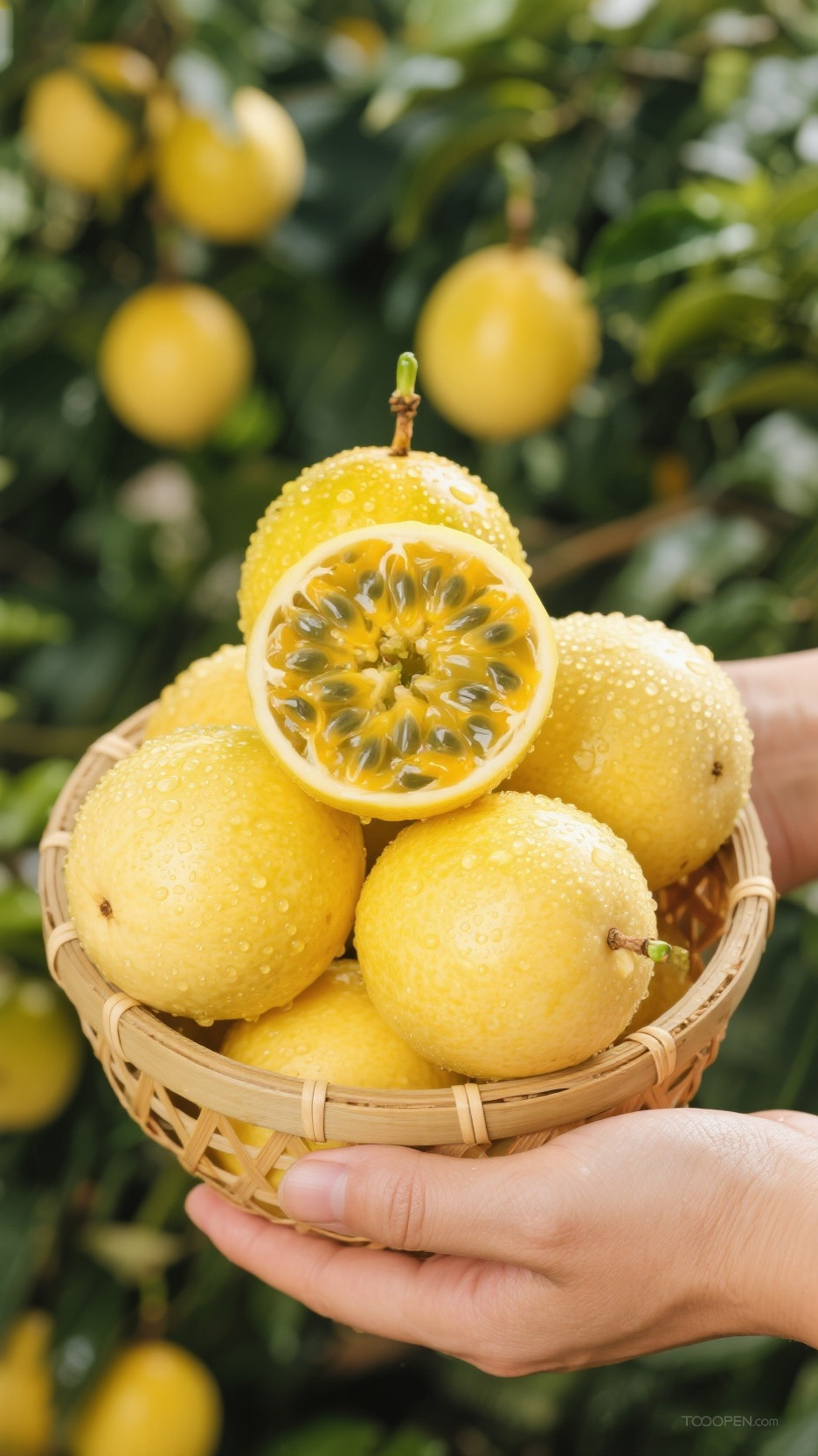 新鲜现摘黄金百香果创意摄影高清美图-01